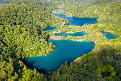 Aerial view of the lakes on the plitvice lakes national park, croatia