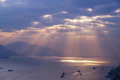 Scenic view of mountains against sky during sunset