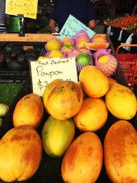 Close-up of fruits for sale at market stall