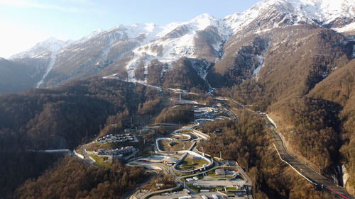 Bobsleigh track on krasnaya polyana sochi, russia mountain cluster of winter olympic games 2014