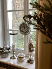 Flower vase on table at home