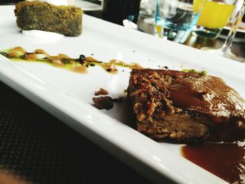 Close-up of food in plate on table