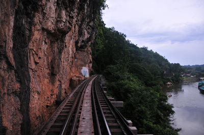 Railroad tracks amidst trees against sky