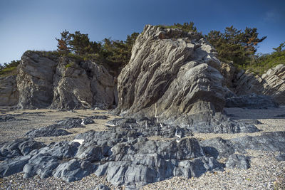 Rock formations on landscape against clear sky