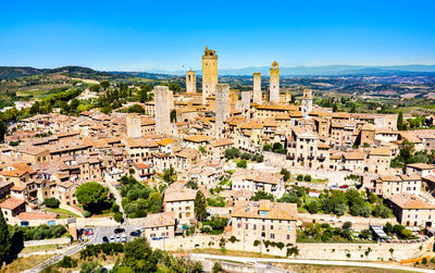 High angle view of townscape against sky