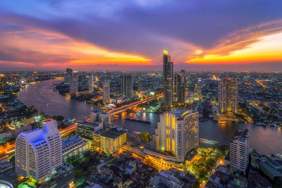 Beautiful aerial view bangkok cityscape, king taksin maharaj bridge.