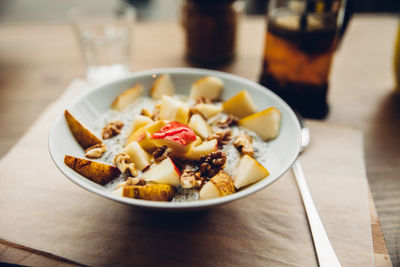 High angle view of breakfast in plate