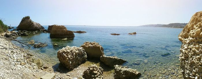 Panoramic view of sea against clear sky