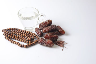 High angle view of drink on white background