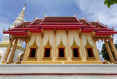 Low angle view of temple building against sky