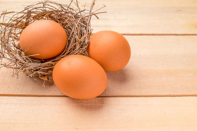 Close-up of eggs on table