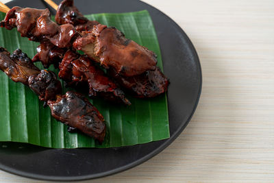 High angle view of seafood in plate on table