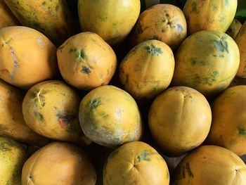 Arrangement of papaya fruit in a box ready for sale