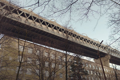 Low angle view of railway bridge against sky