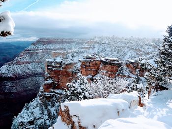 Snow covered landscape against sky