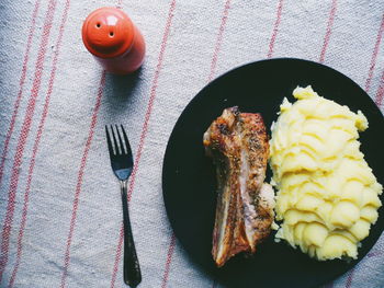 High angle view of breakfast on table