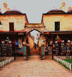 View of market stall against sky