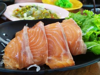 Close-up of seafood served in plate