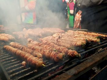 Close-up of meat on barbecue grill