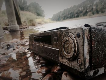 Close-up of railroad track at seaside