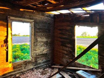 Close-up of abandoned house window