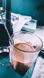 High angle view of coffee on table