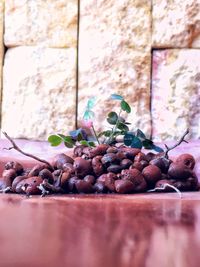 Surface level of berries on table