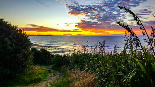 Scenic view of sea against sky during sunset