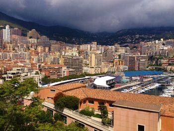 High angle view of townscape against sky