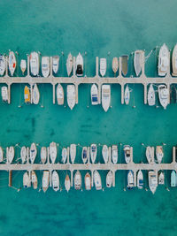 Directly above shot of boats moored at harbor