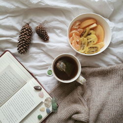 High angle view of breakfast on table