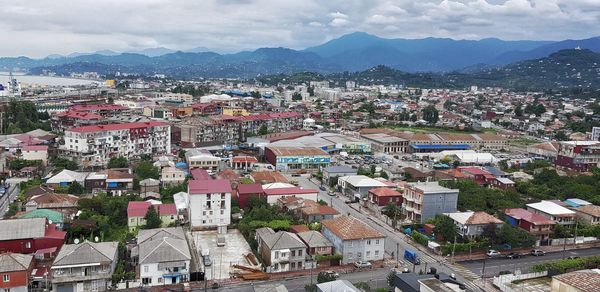 High angle view of townscape against sky