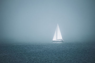 Sailboat sailing on sea against sky