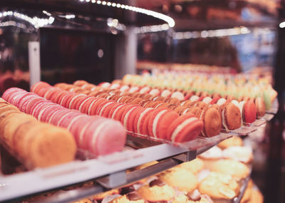 Close-up of macaroons in shop