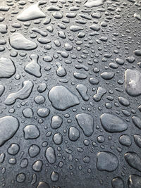 Full frame shot of raindrops on metal