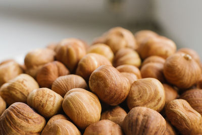 Hazelnuts close-up on a plate