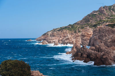 Scenic view of sea against clear blue sky