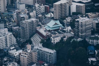 High angle view of buildings in city