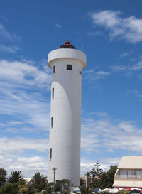 Low angle view of lighthouse against clear sky