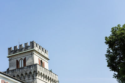 Low angle view of historic building against clear sky