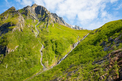 Panoramic view of green landscape against sky