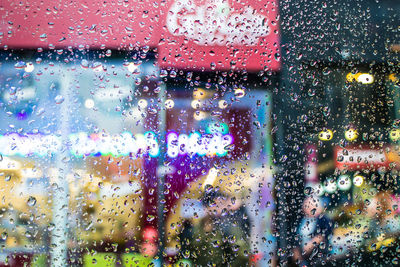 Full frame shot of wet glass window in rainy season