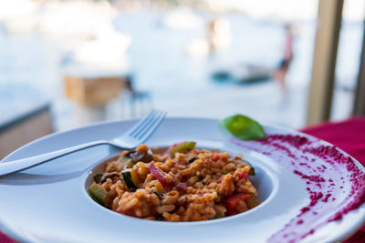 Close-up of food in plate on table