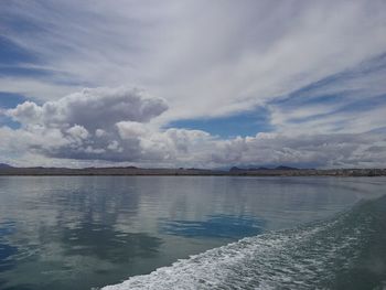 Scenic view of sea against cloudy sky