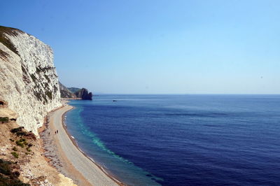 Scenic view of sea against blue sky