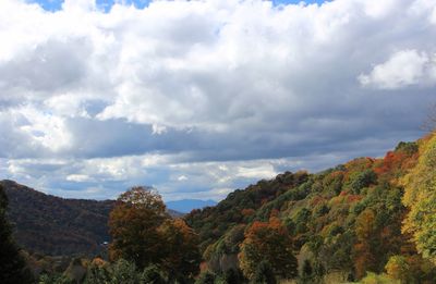 Scenic view of mountains against sky during autumn