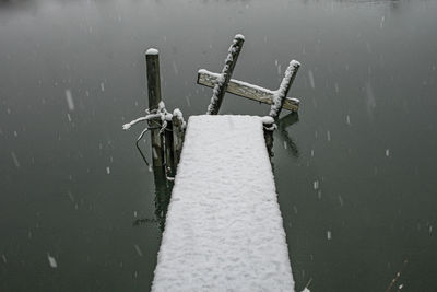 High angle view of pier in lake