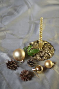 High angle view of christmas decoration on table