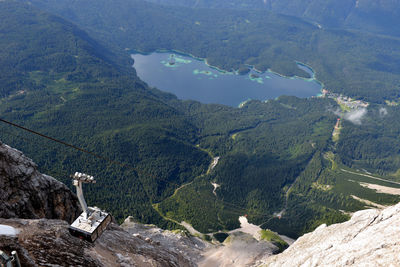 High angle view of landscape and mountains