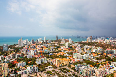 High angle view of buildings against sky